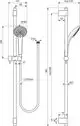 Brausekombination von Ideal Standard mit separater Handbrause und Schlauch. Zeichnungen zeigen Maße und Anschlüsse für die Installation.